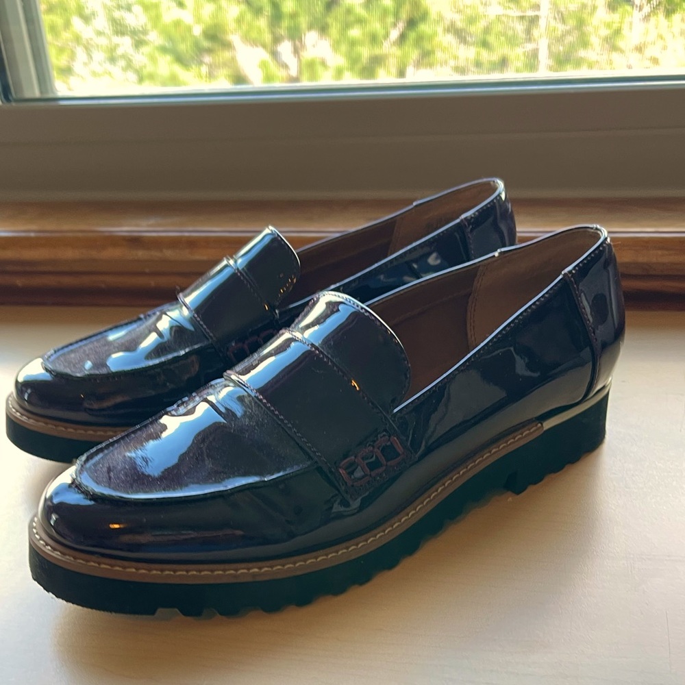 Franco Sarto patent leather platform loafers